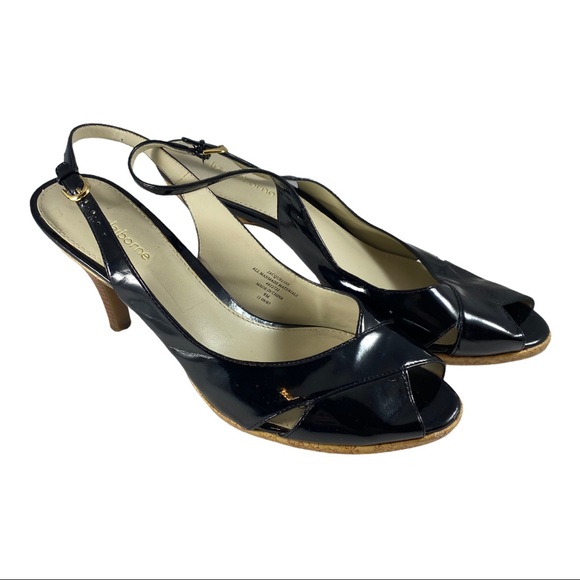 Liz Claiborne black patent look cork sandals 9 - Picture 2 of 8